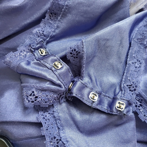 Vintage Lavender Silky Satin Spaghetti Strap Bodysuit Playsuit with Lace Trim - Picture 5 of 9